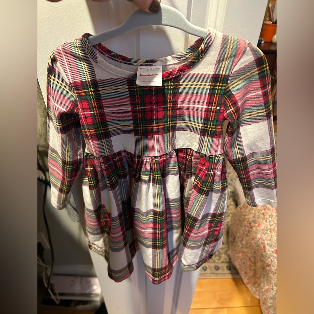 Hanna Andersson holiday long sleeve plaid skater dress w/pockets! 18-24 mos.